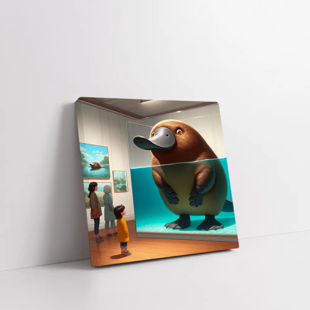 Giant Platypus in Museum Aquarium Cartoon Art – Wall Art
