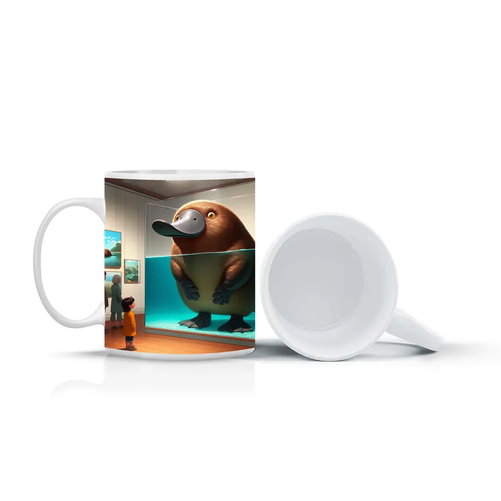 Giant Platypus in Museum Aquarium Cartoon Art – Mugs