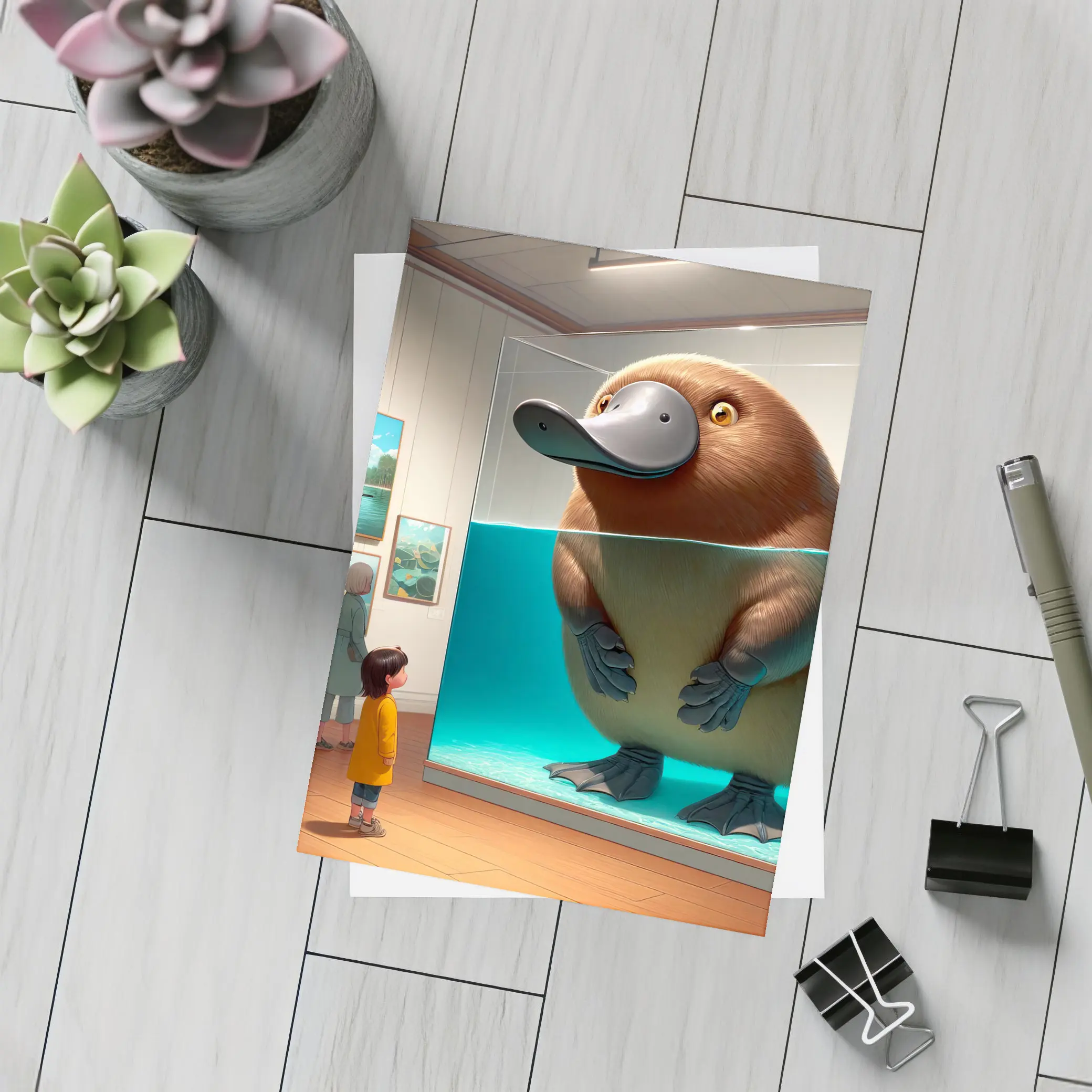Giant Platypus in Museum Aquarium Cartoon Art – Postcards