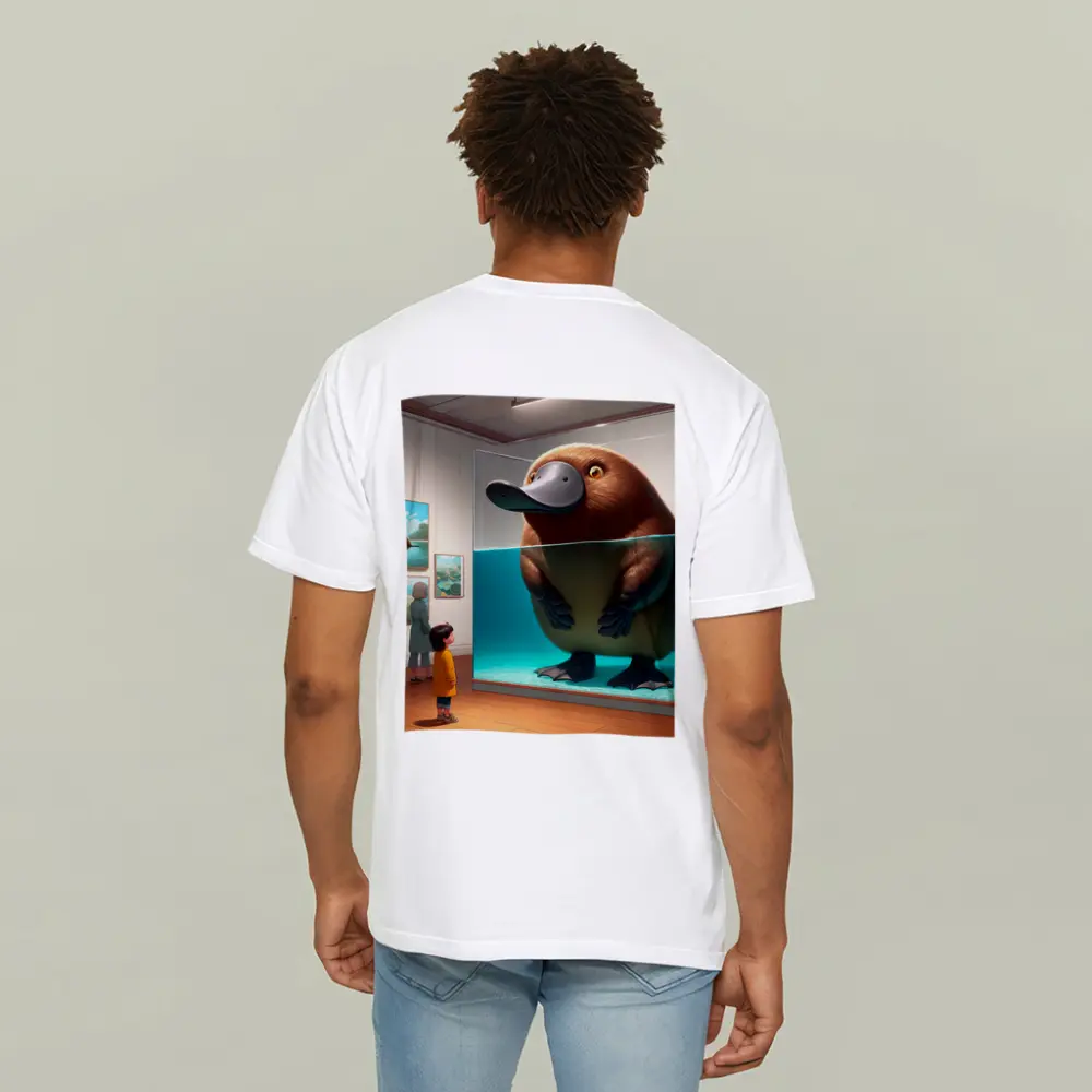Giant Platypus in Museum Aquarium Cartoon Art – T-Shirts