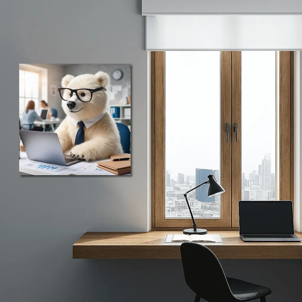 Polar Bear Office Worker Wearing Glasses Tie – Wall Art