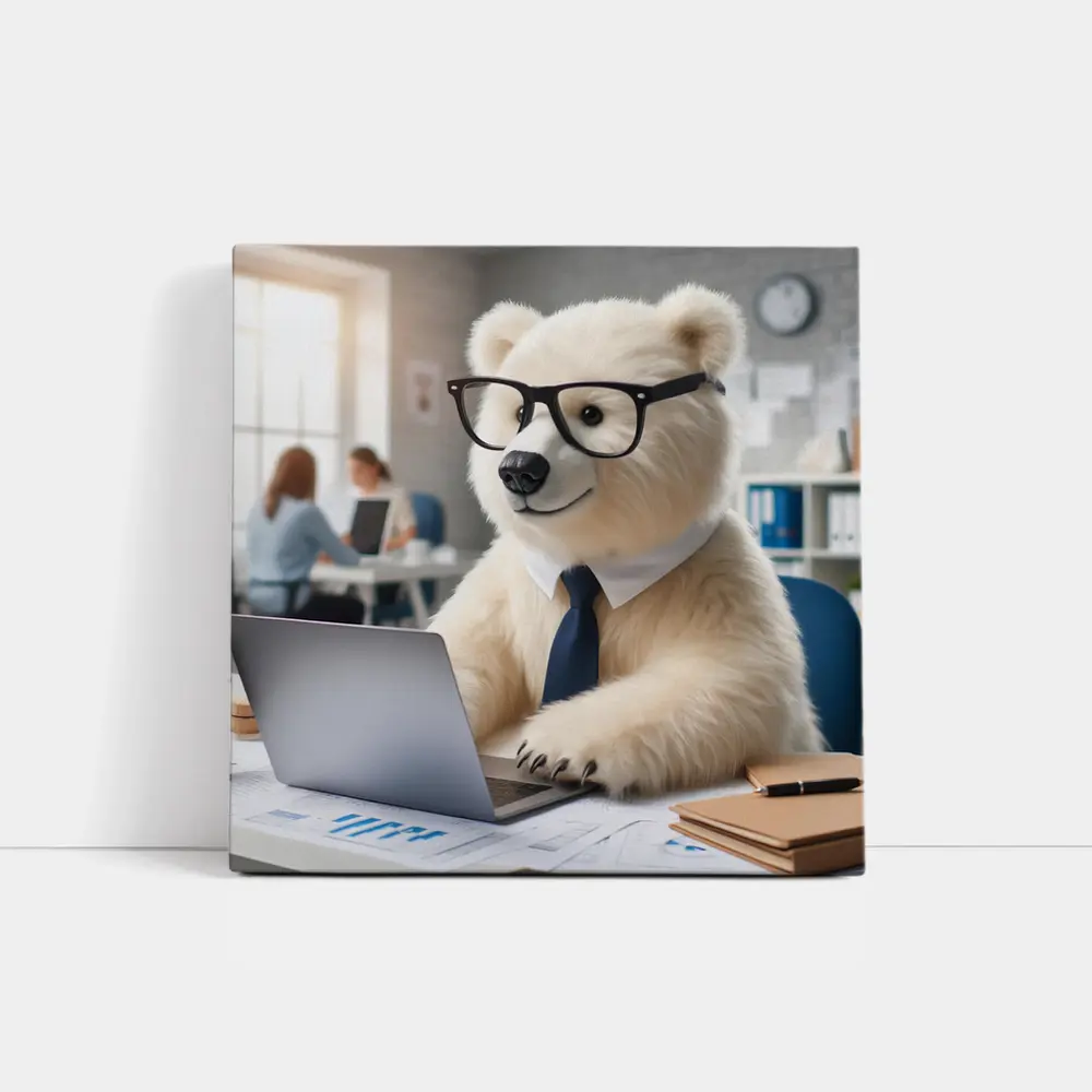 Polar Bear Office Worker Wearing Glasses Tie – Wall Art