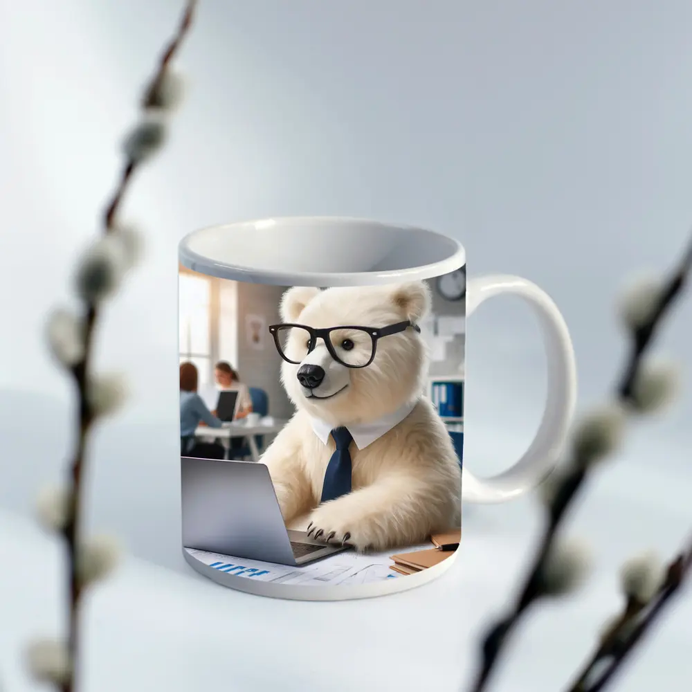 Polar Bear Office Worker Wearing Glasses Tie – Mugs