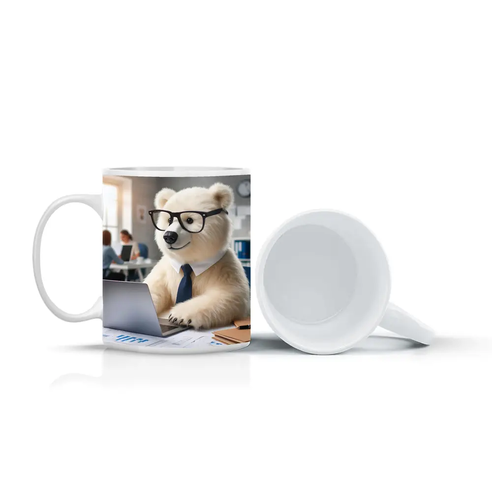 Polar Bear Office Worker Wearing Glasses Tie – Mugs