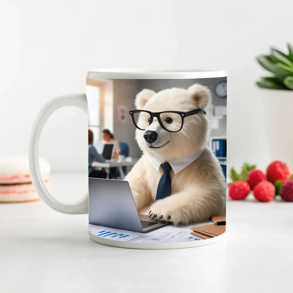 Polar Bear Office Worker Wearing Glasses Tie – Mugs