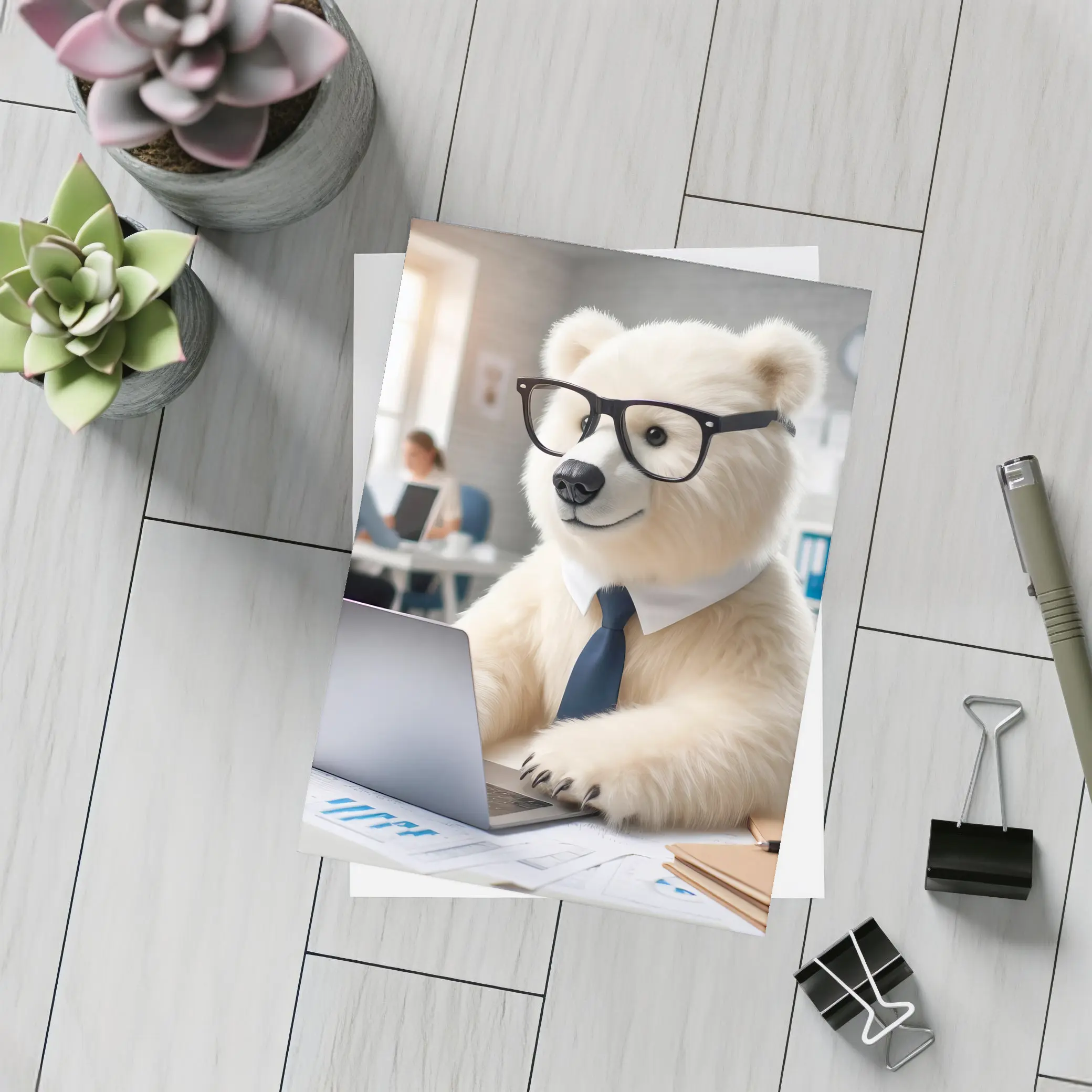 Polar Bear Office Worker Wearing Glasses Tie – Postcards