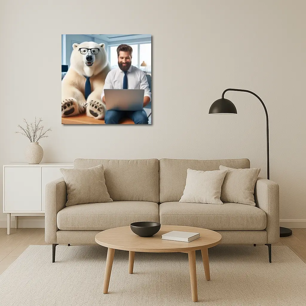 Polar Bear In Glasses Office Coworker Scene – Wall Art