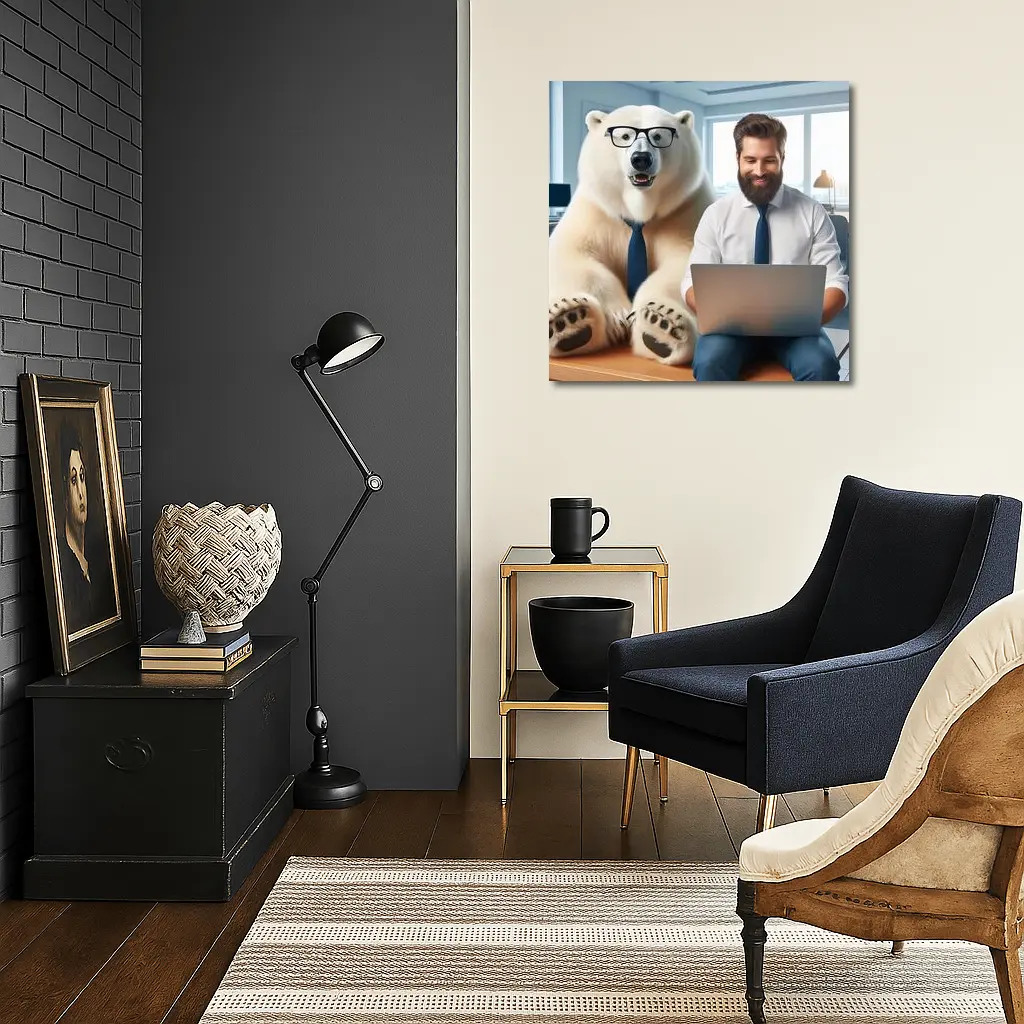 Polar Bear In Glasses Office Coworker Scene – Wall Art
