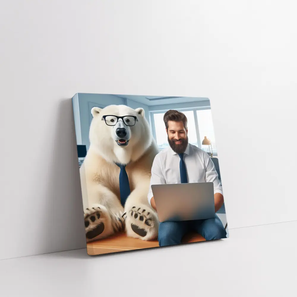 Polar Bear In Glasses Office Coworker Scene – Wall Art