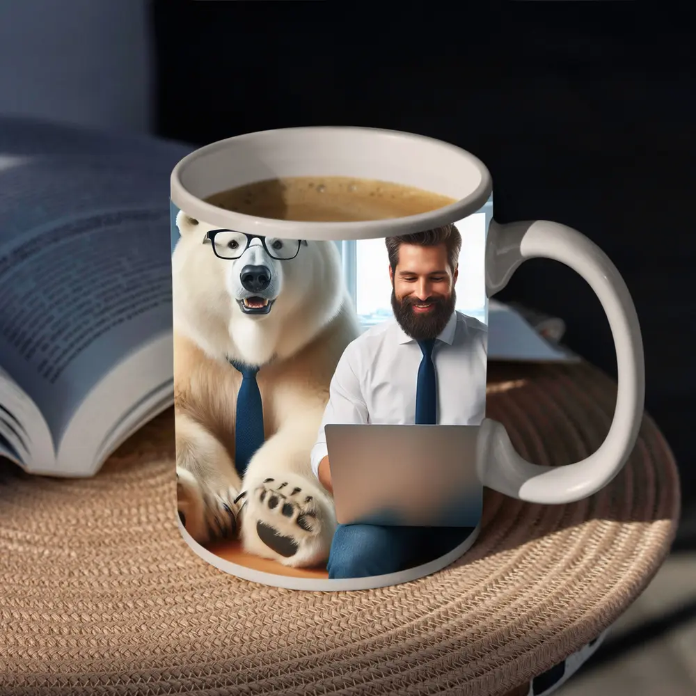 Polar Bear In Glasses Office Coworker Scene – Mugs