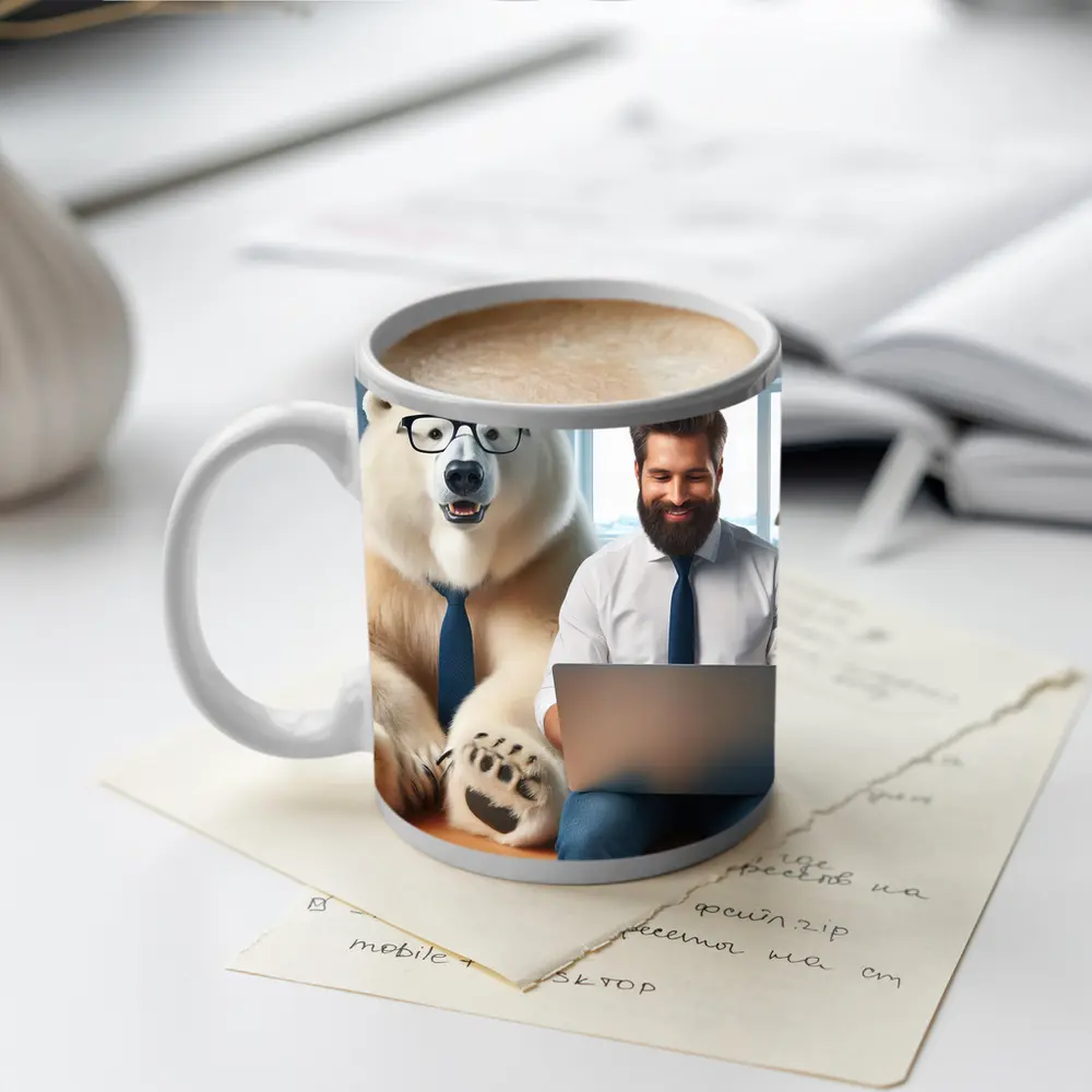 Polar Bear In Glasses Office Coworker Scene – Mugs