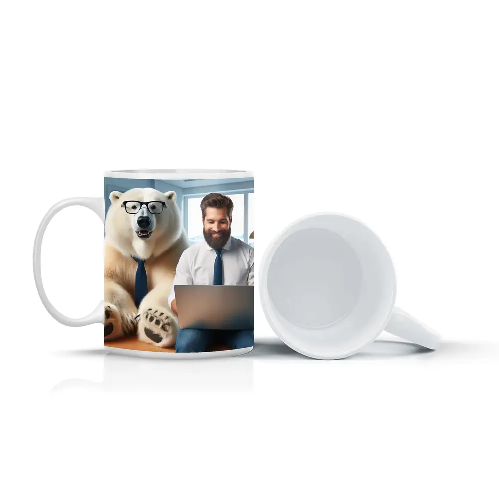 Polar Bear In Glasses Office Coworker Scene – Mugs