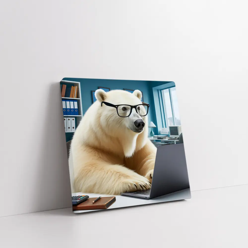 Polar Bear With Glasses Working Office Laptop – Wall Art