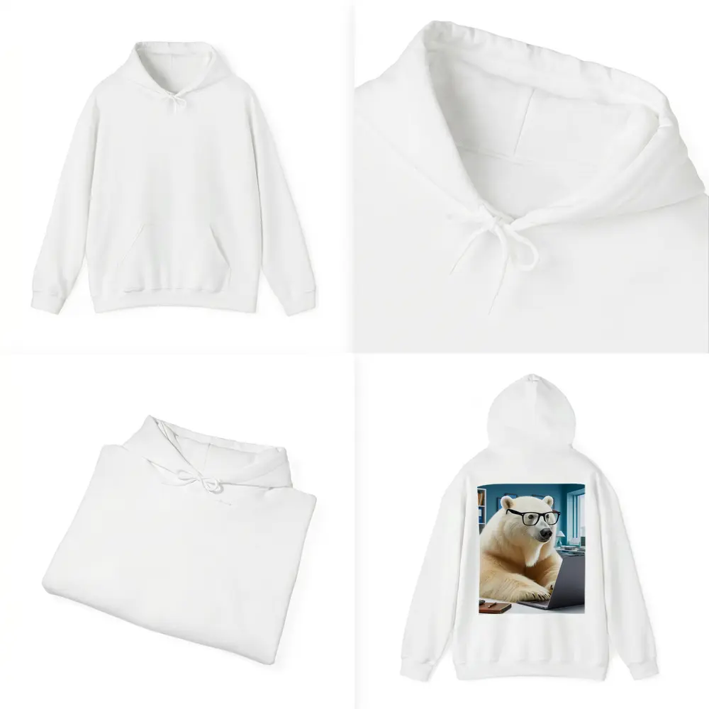 Polar Bear With Glasses Working Office Laptop – Hoodies