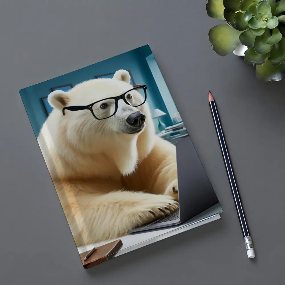 Polar Bear With Glasses Working Office Laptop – Notebooks