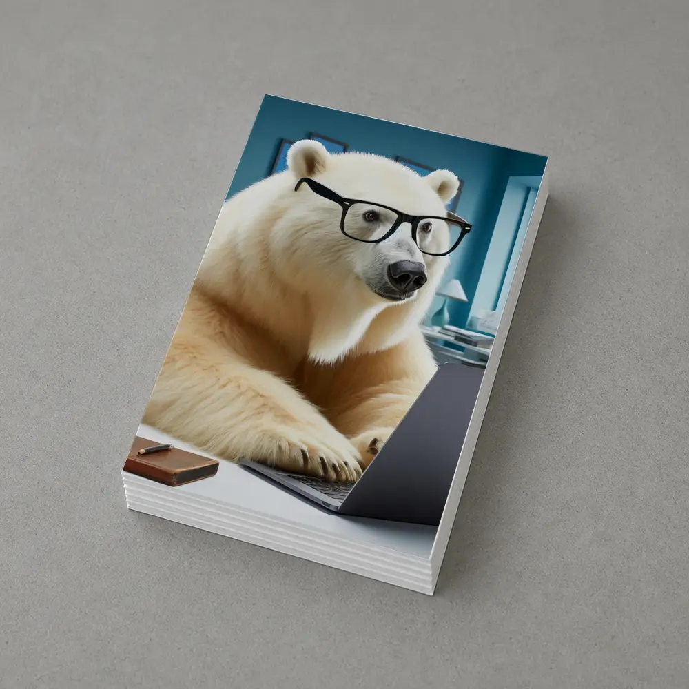 Polar Bear With Glasses Working Office Laptop – Postcards