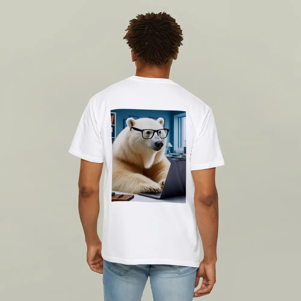Polar Bear With Glasses Working Office Laptop – T-Shirts
