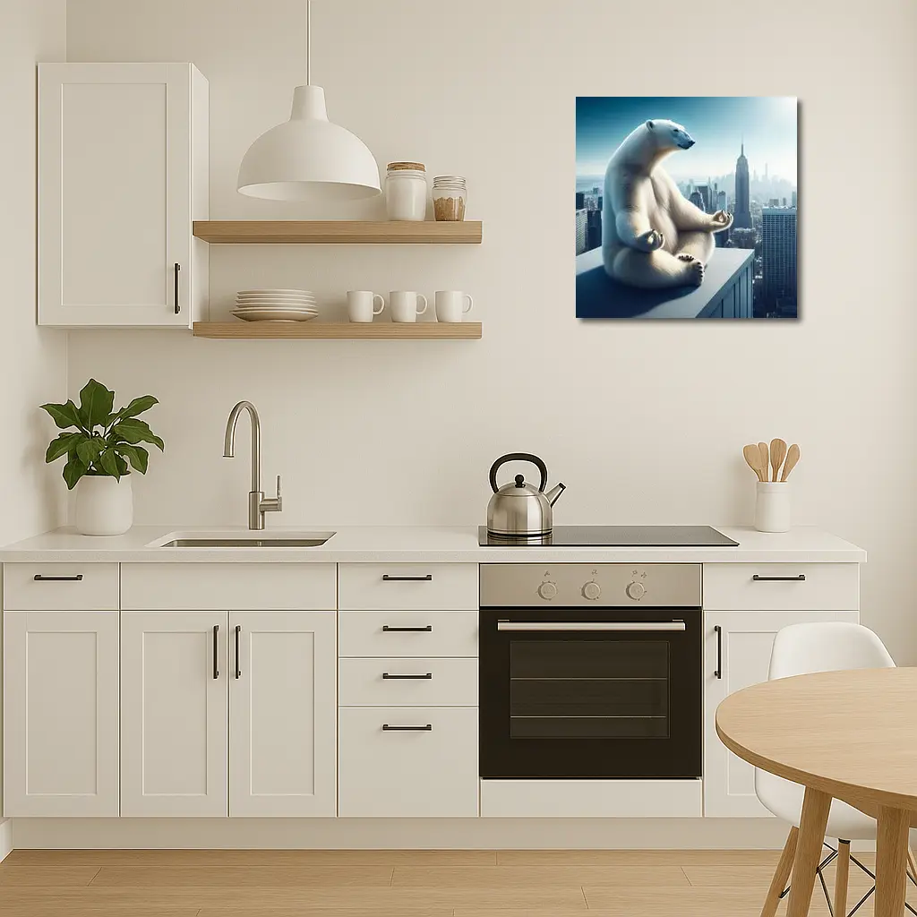 Polar Bear Meditating Over City Skyline – Wall Art
