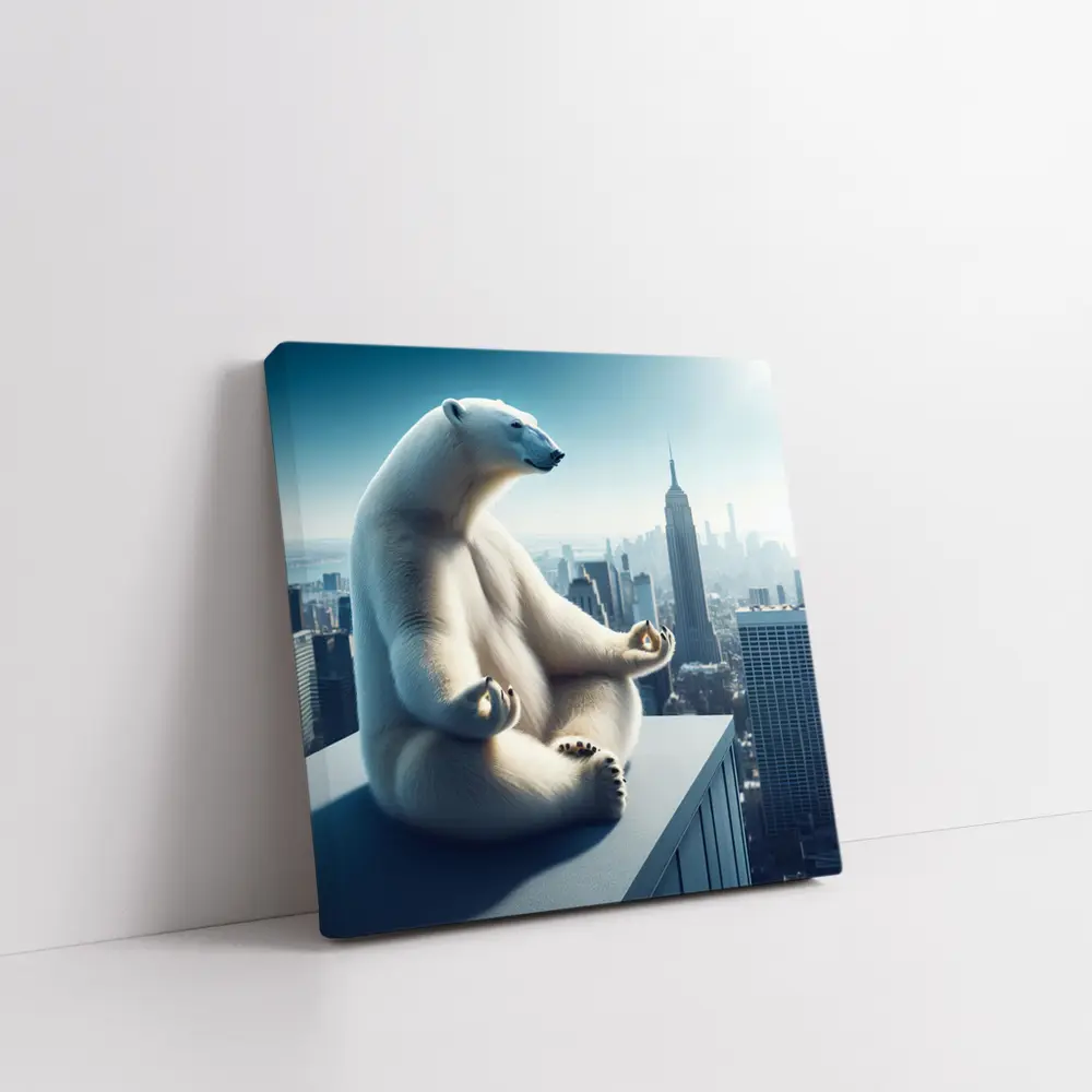Polar Bear Meditating Over City Skyline – Wall Art