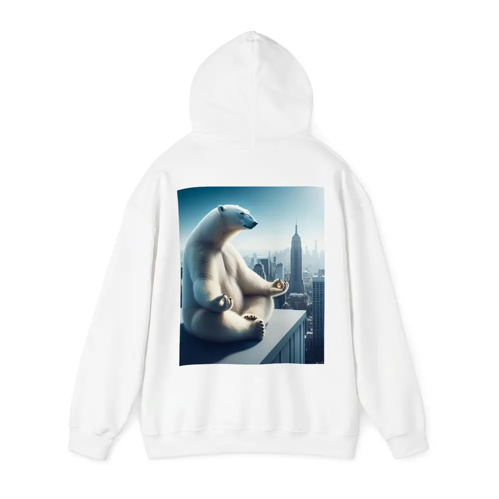 Polar Bear Meditating Over City Skyline – Hoodies