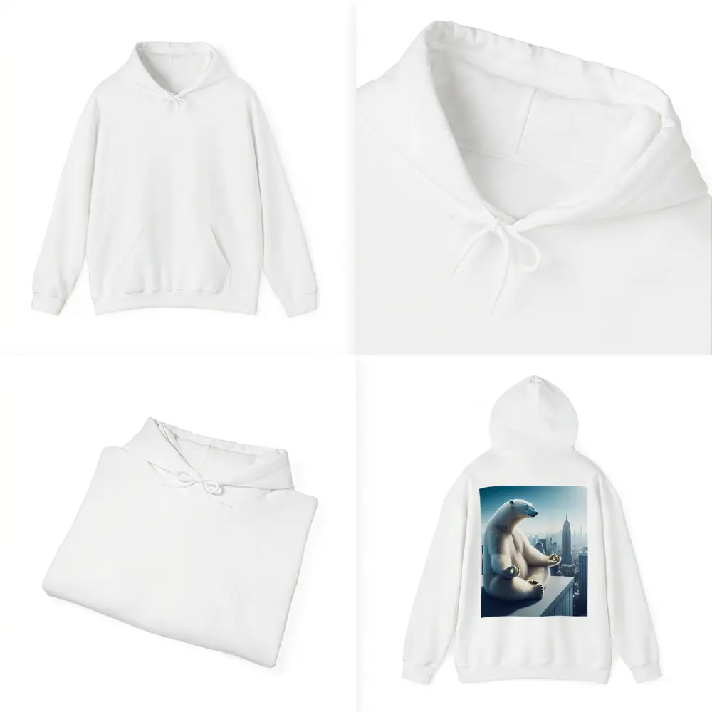 Polar Bear Meditating Over City Skyline – Hoodies