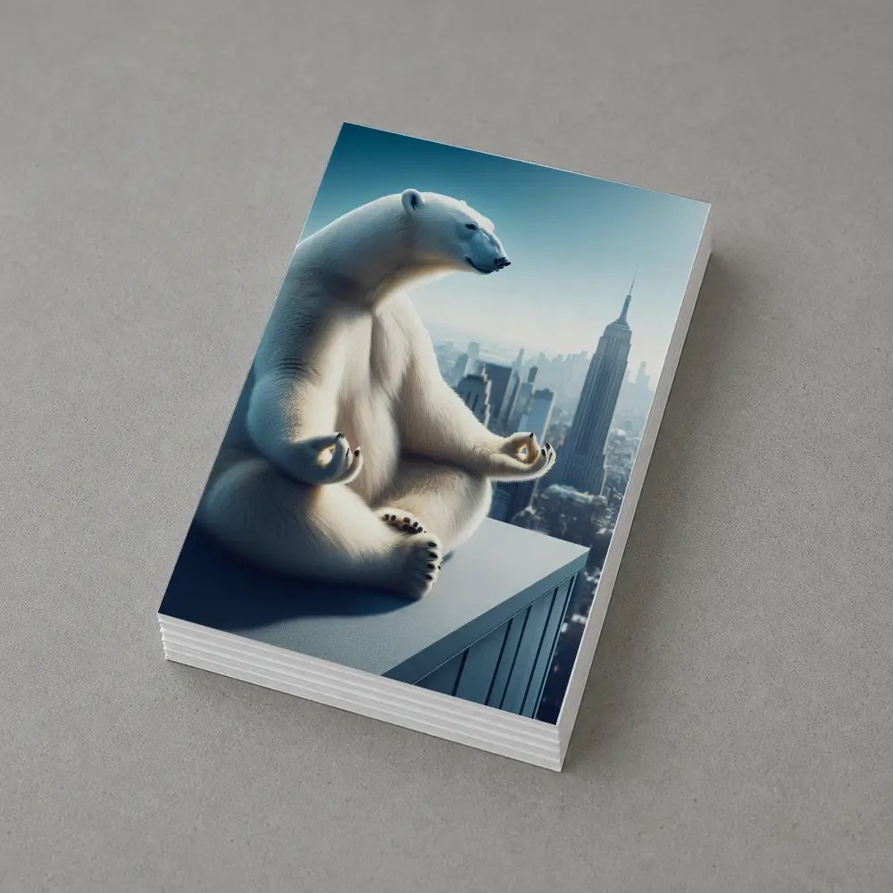 Polar Bear Meditating Over City Skyline – Postcards