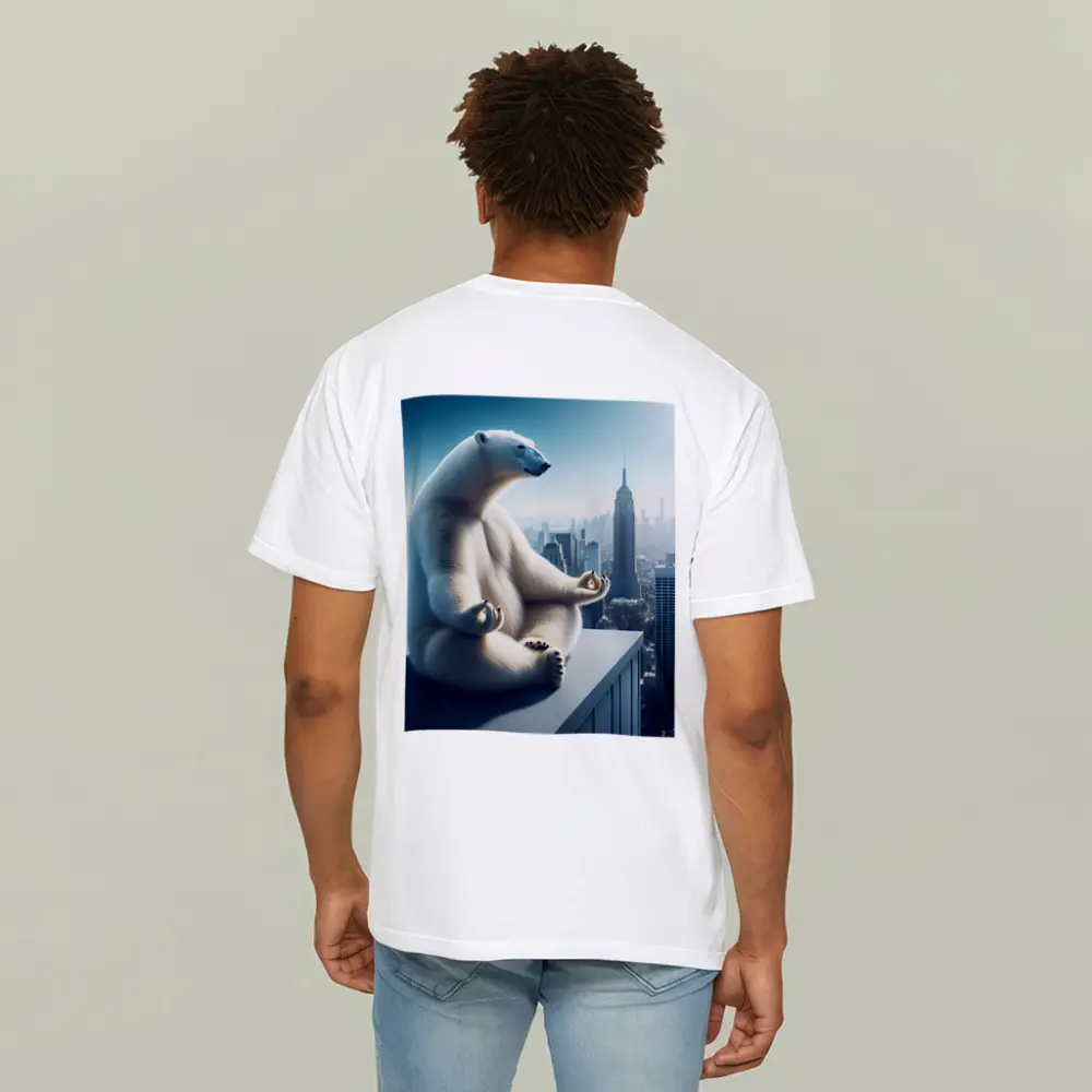 Polar Bear Meditating Over City Skyline – T-Shirts