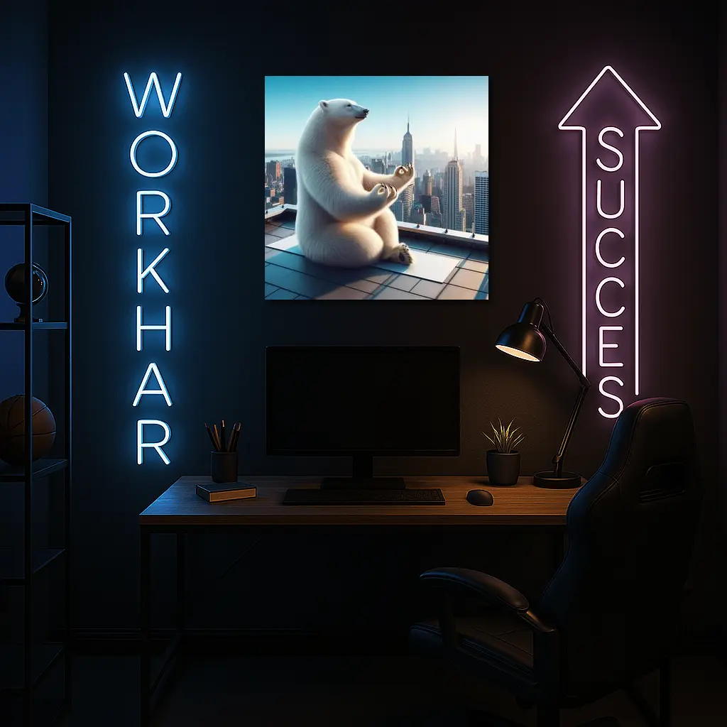 Polar Bear Meditating On City Rooftop – Wall Art