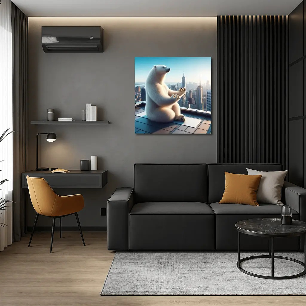 Polar Bear Meditating On City Rooftop – Wall Art