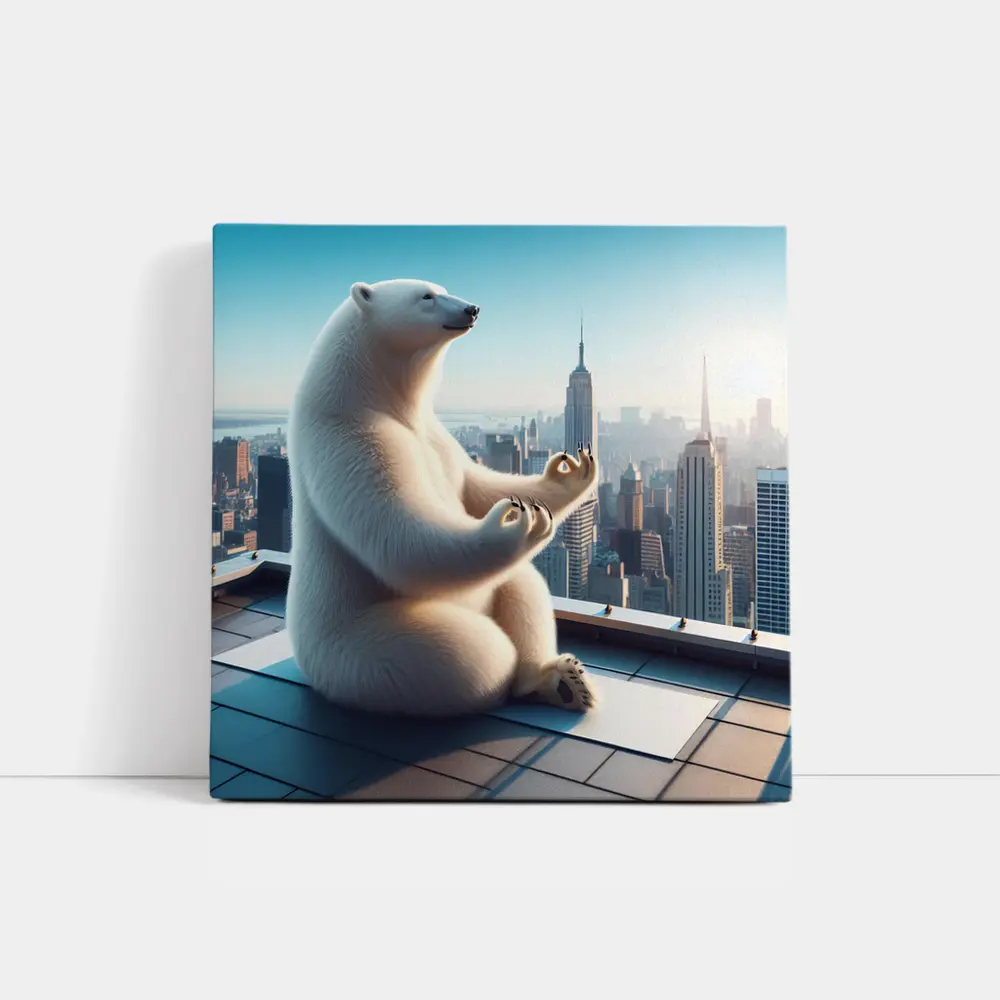 Polar Bear Meditating On City Rooftop – Wall Art