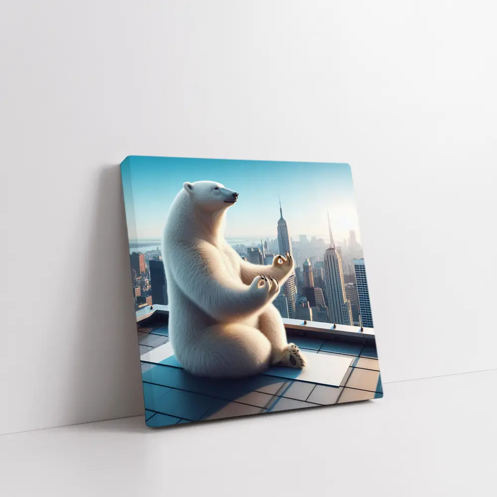 Polar Bear Meditating On City Rooftop – Wall Art