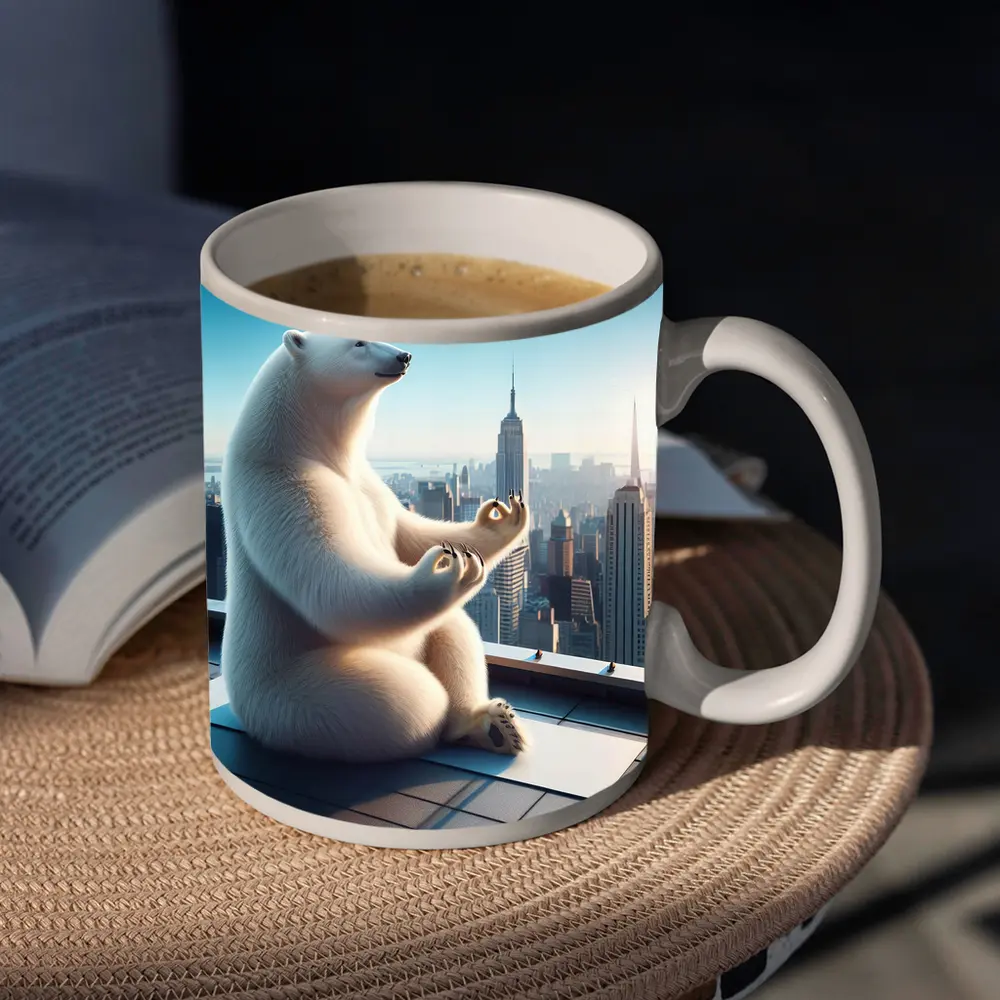 Polar Bear Meditating On City Rooftop – Mugs