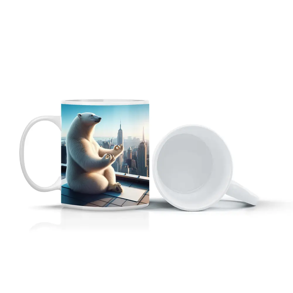 Polar Bear Meditating On City Rooftop – Mugs
