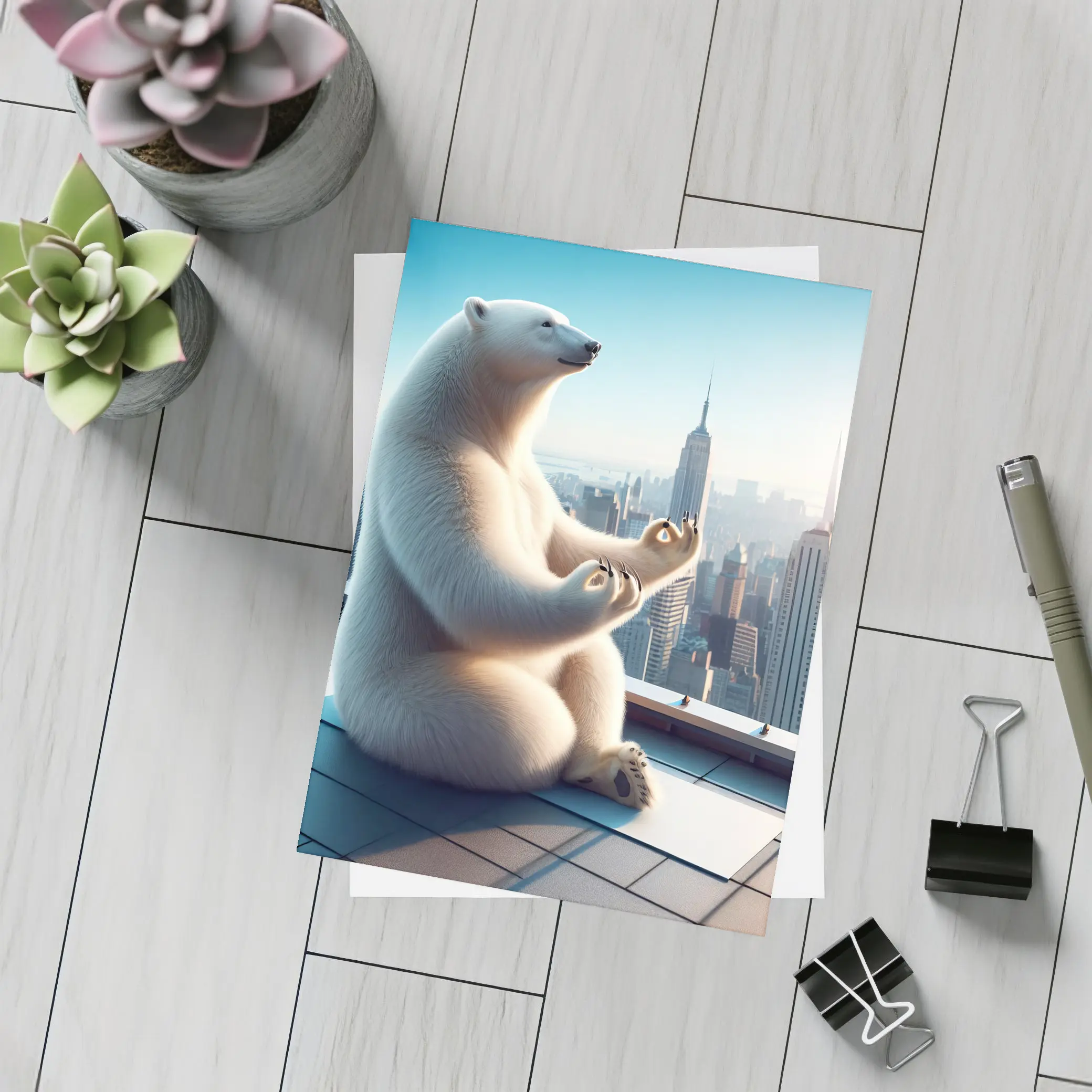 Polar Bear Meditating On City Rooftop – Postcards
