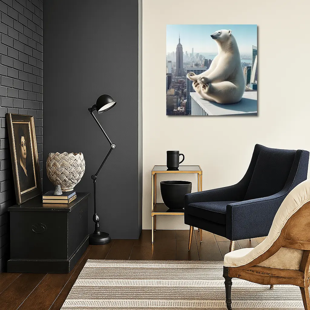 Polar Bear Meditating Over New York City – Wall Art