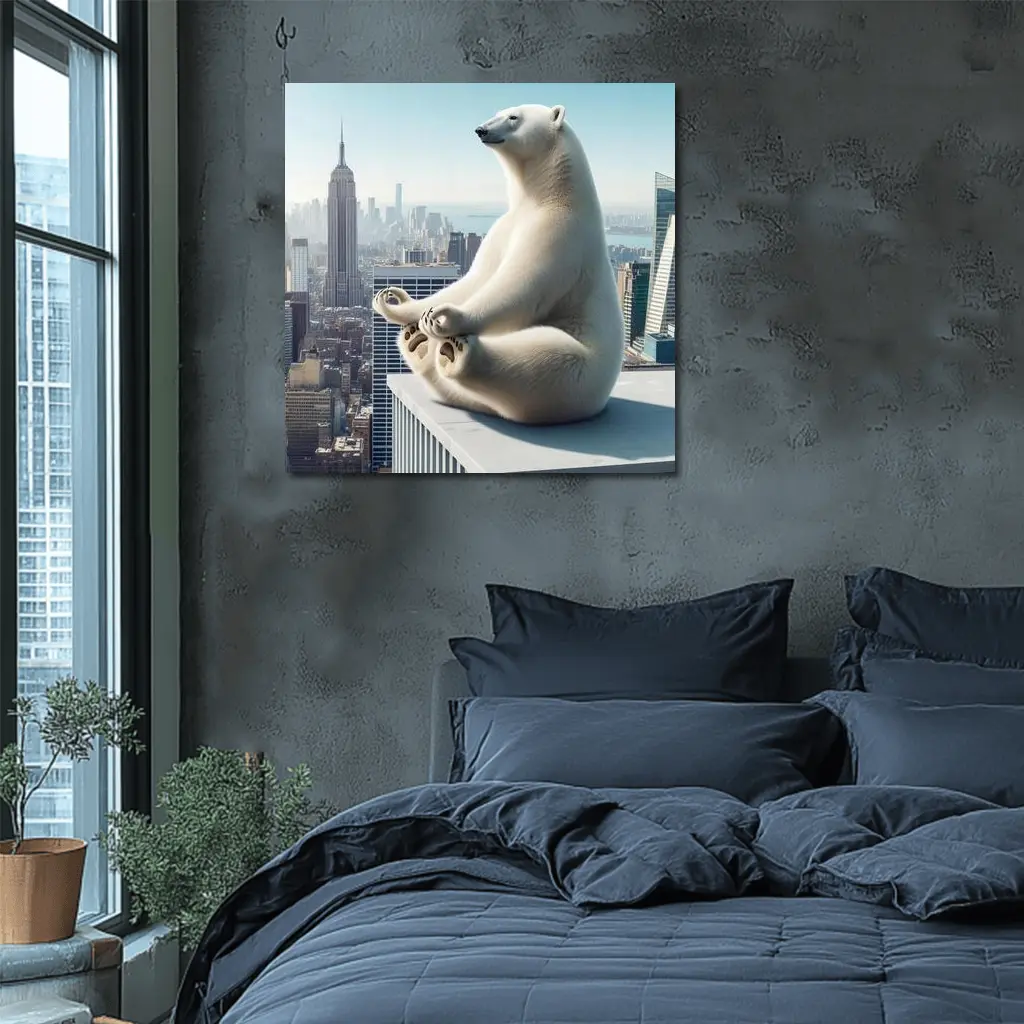 Polar Bear Meditating Over New York City – Wall Art