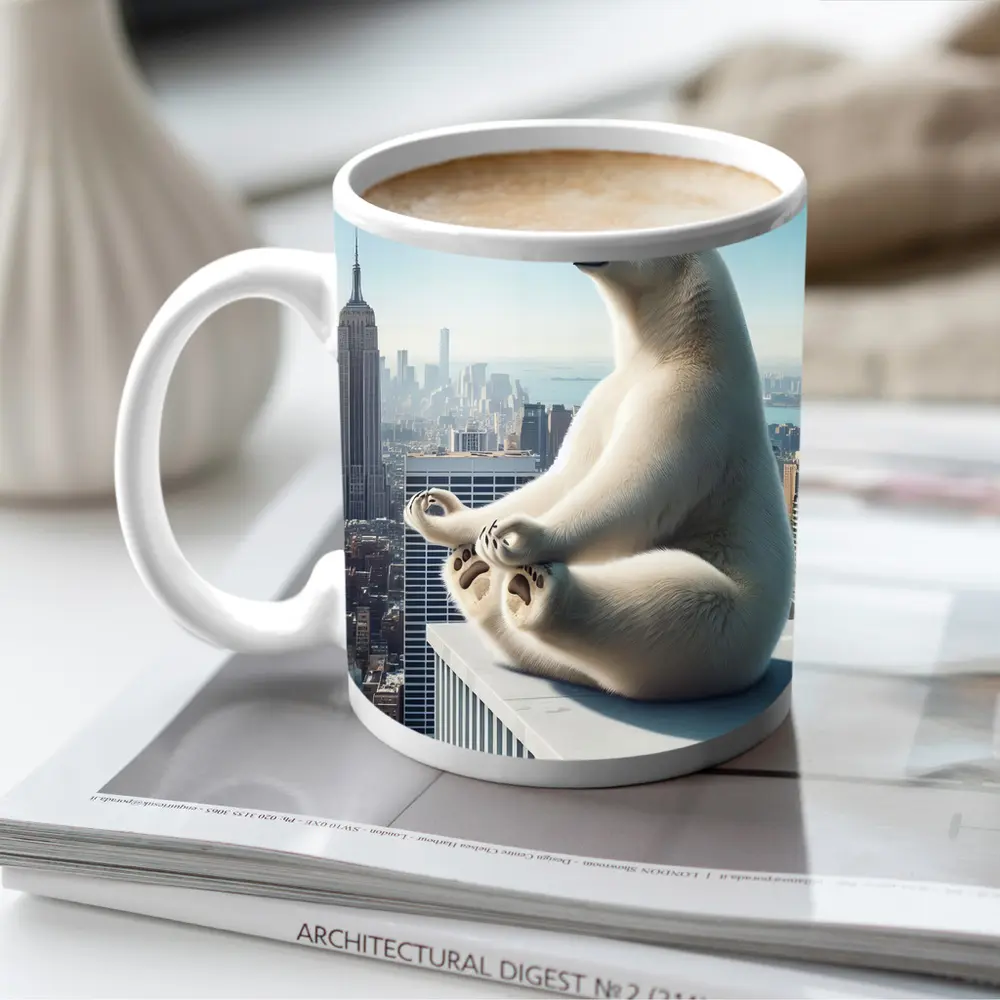 Polar Bear Meditating Over New York City – Mugs