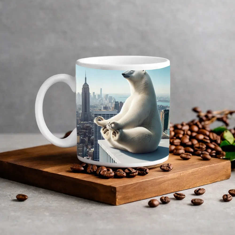 Polar Bear Meditating Over New York City – Mugs