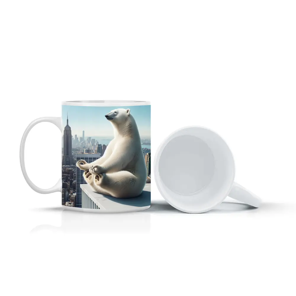 Polar Bear Meditating Over New York City – Mugs