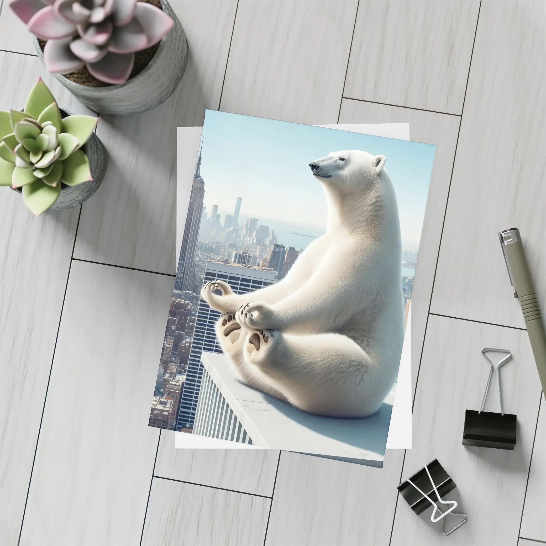 Polar Bear Meditating Over New York City – Postcards