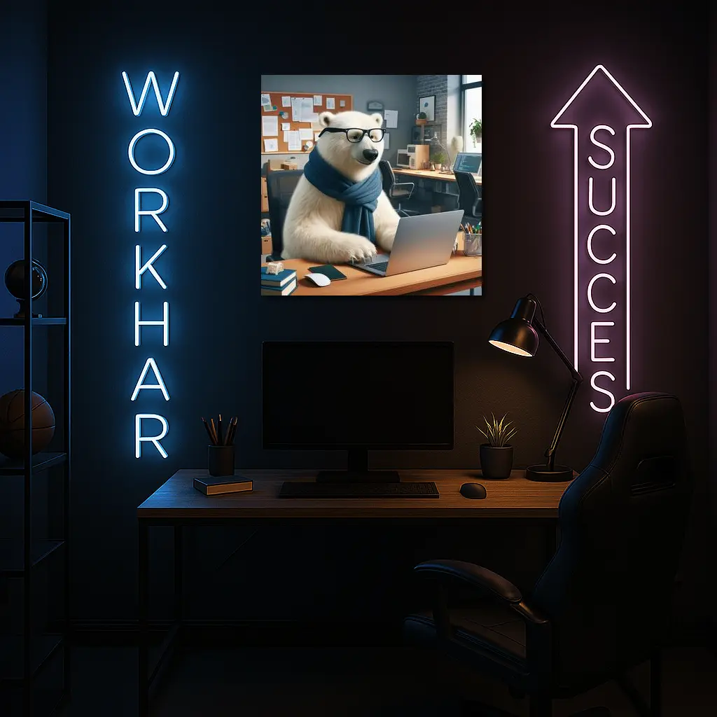 Polar Bear With Glasses Working Office – Wall Art