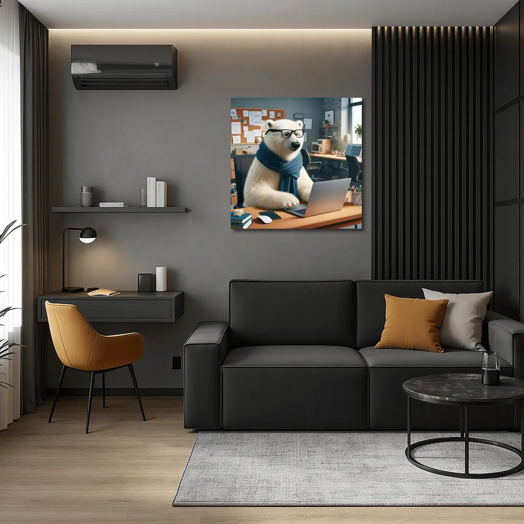 Polar Bear With Glasses Working Office – Wall Art