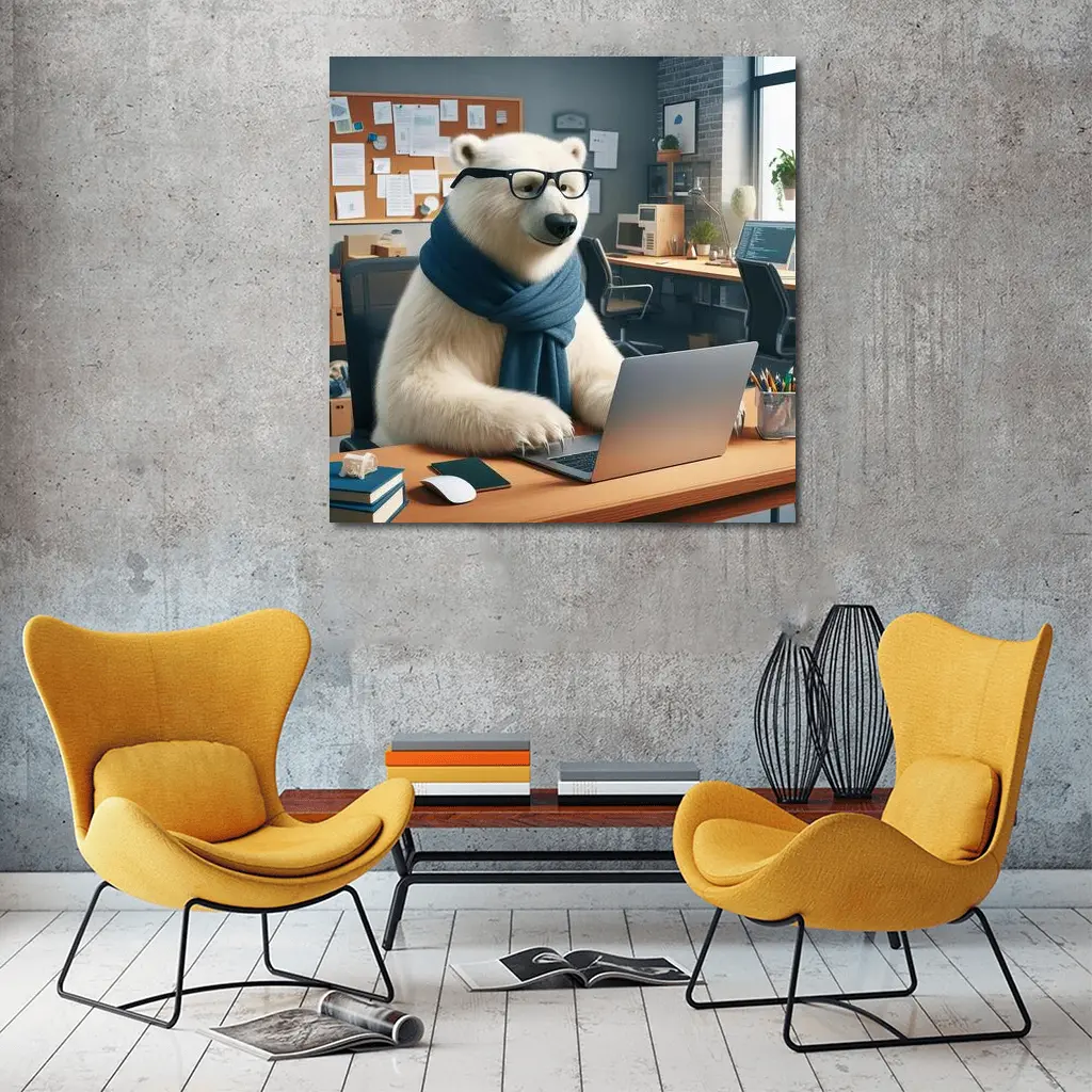 Polar Bear With Glasses Working Office – Wall Art