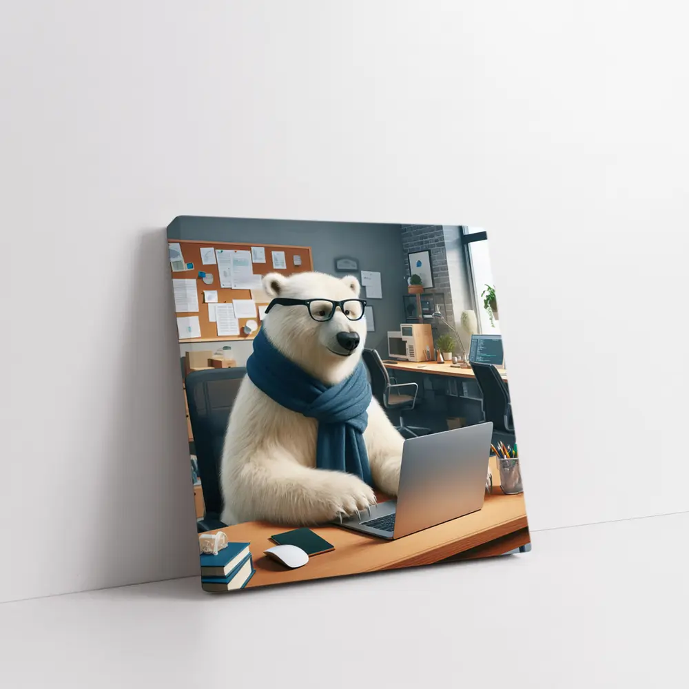 Polar Bear With Glasses Working Office – Wall Art
