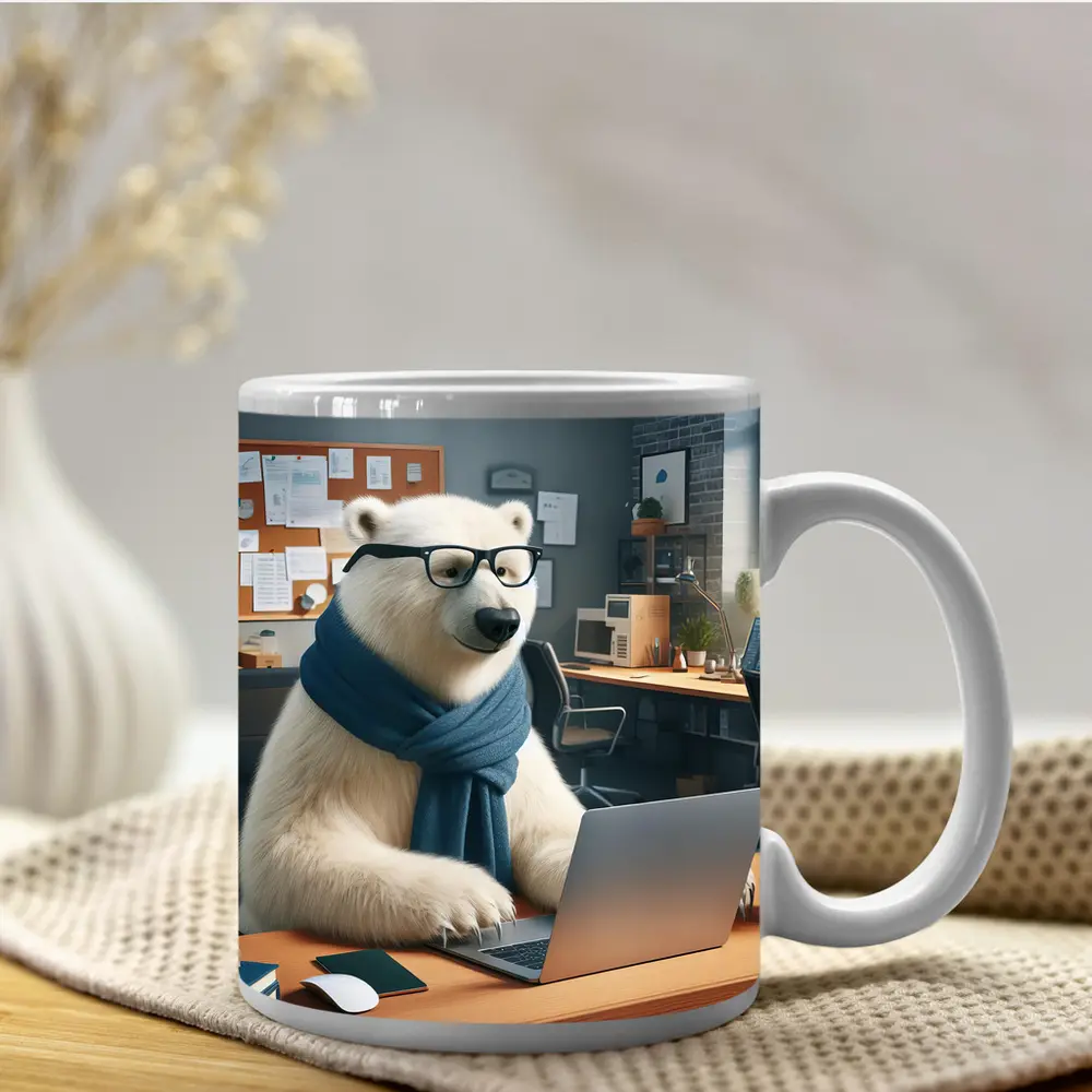 Polar Bear With Glasses Working Office – Mugs