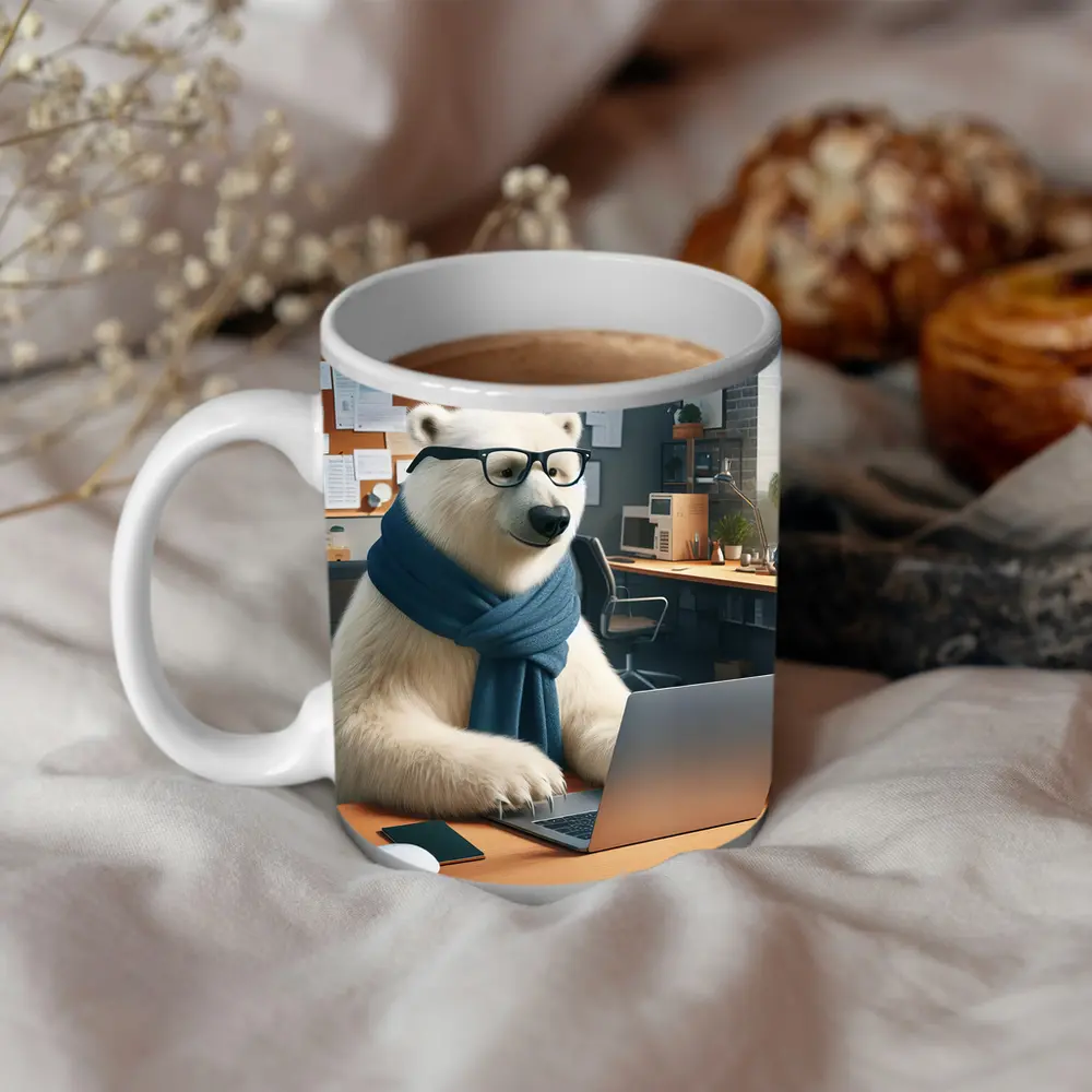 Polar Bear With Glasses Working Office – Mugs