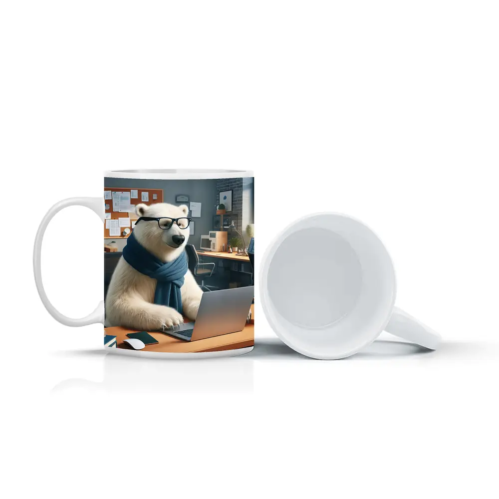 Polar Bear With Glasses Working Office – Mugs