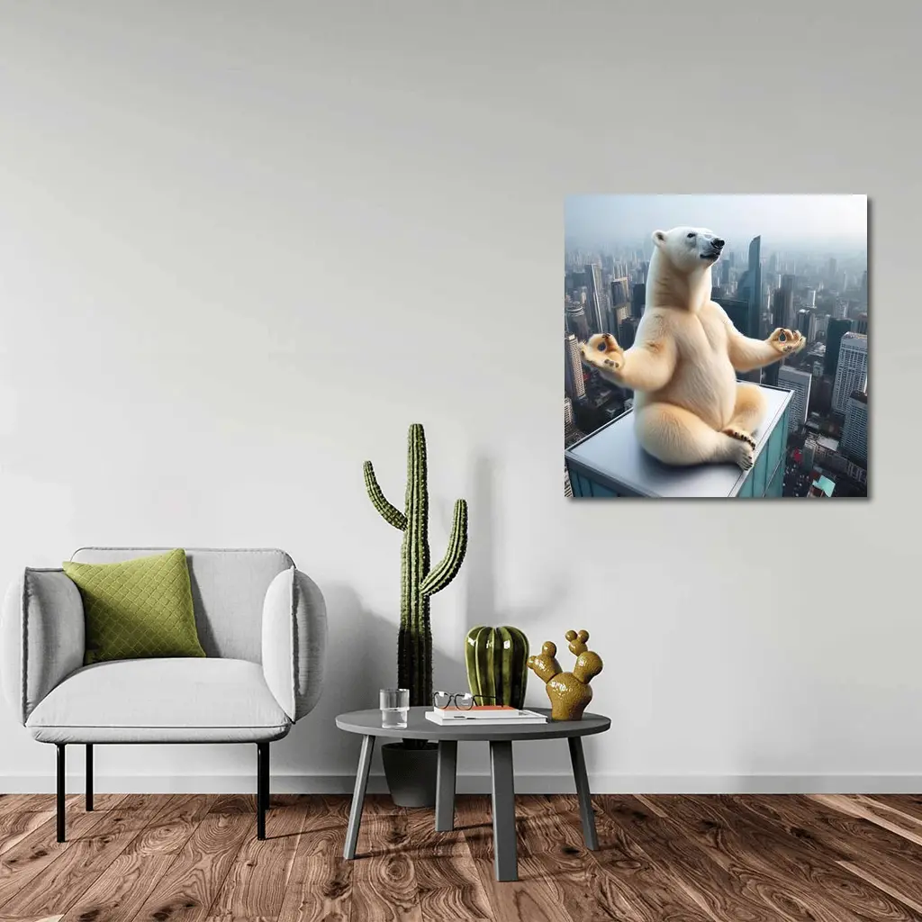 Polar Bear Meditating Yoga City Skyline – Wall Art