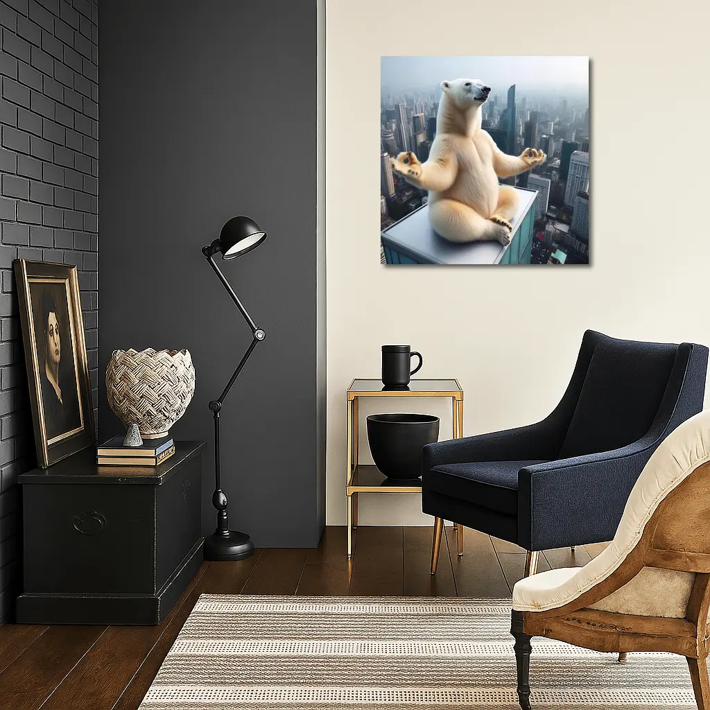 Polar Bear Meditating Yoga City Skyline – Wall Art