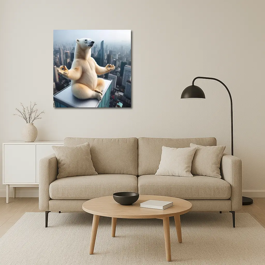 Polar Bear Meditating Yoga City Skyline – Wall Art